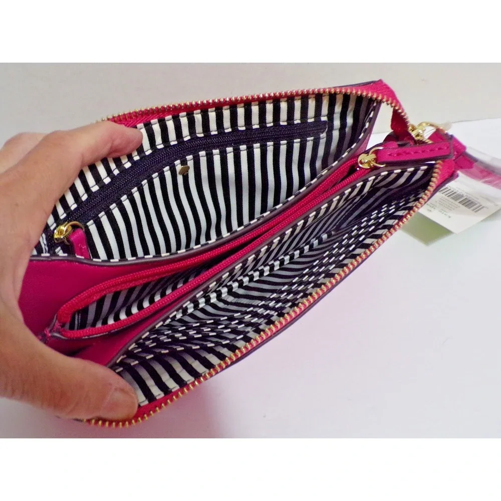 kate spade NY Wristlet Wallet Hot Pink NWT Lots of Storage CC Slots Coin Zipper